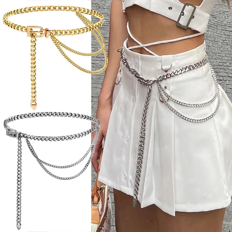 Punk Multi Layer Metal Chain Belts Waistbands Long Tassel Waist Chain Dress Jeans Belts Lady Waistband Belts Women Body Chain