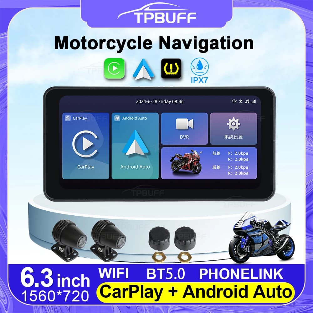 6.3 Inch Portable Motorcycles Wireless CarPlay Android Auto Smart Player GPS Navigation TPMS WIFI IPX7 L300