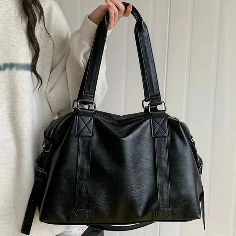 Large Capacity Black Shoulder Bags For Women Large Shopper Bag Solid Color Soft Leather Crossbody Handbag Lady Travel Tote Bag
