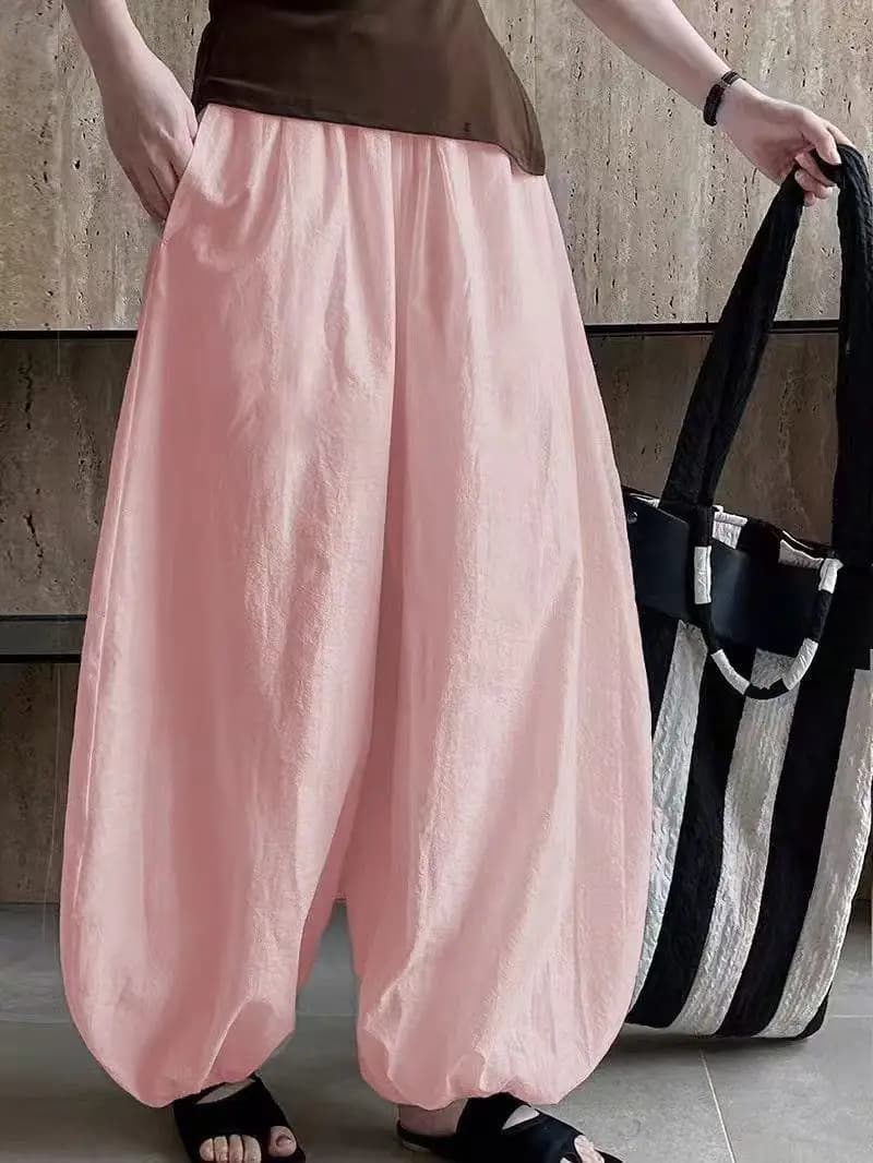 Women Minimalist Solid Oversized Bloomers 2025 New Summer Hip Hop Wide Leg Pants Breathable Comfortable Cross Pants with Pockets