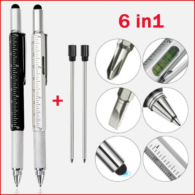 Luxury Metal Multifunction Ballpoint Pen with Measure Technical Ruler Screwdriver Touch Screen Stylus Spirit Level 6 in 1