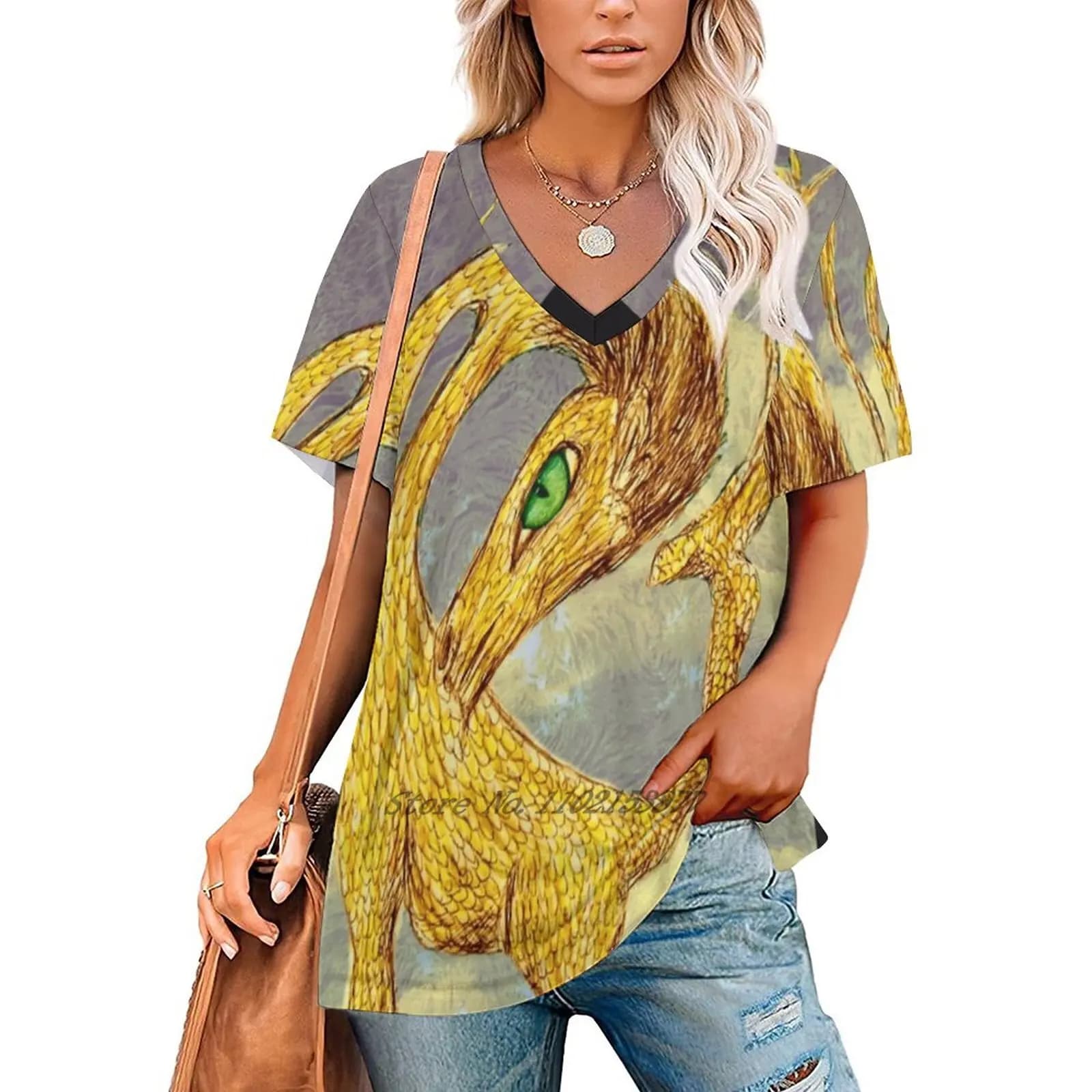 American Yokai 2 Women Print T-Shirt Summer Casual Tops Streetwear T Shirt Boho Ladies Top Animal Creature Fantasy Mythology