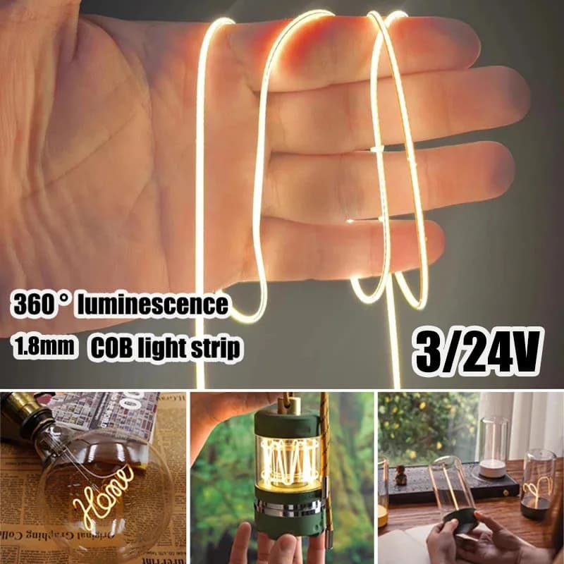 1.8Mm Narrow 360 Degree Luminous Cob Strip 3/24V Led Filament Flexible Silicone Lamp Edison Bulb Diode Filament Diy Decoration