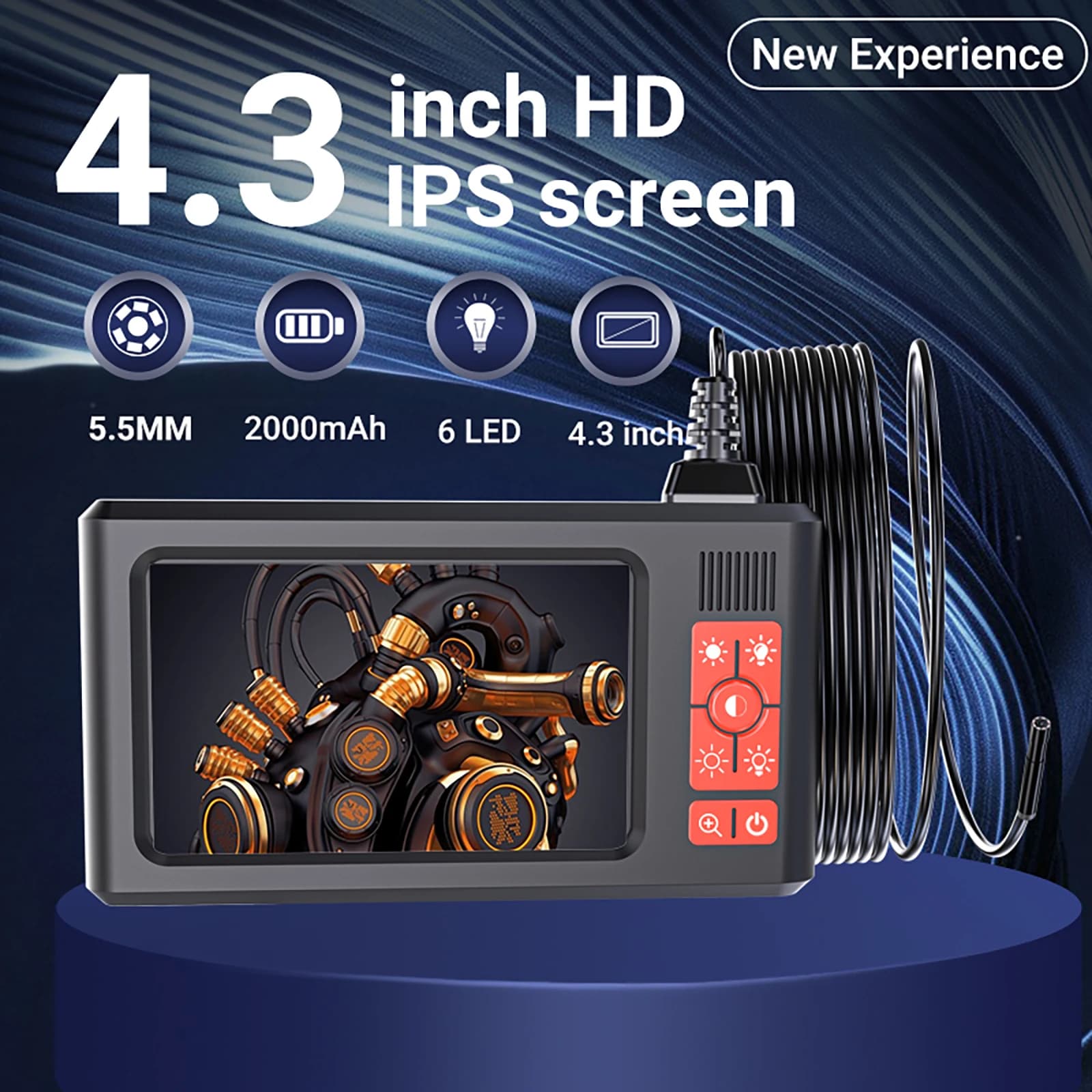 Industrial Endoscope Camera 4.3 Inch IPS Screen HD 1080P 5.5MM Pipe Sewer Inspection Borescope IP67 Waterproof Camera For Car