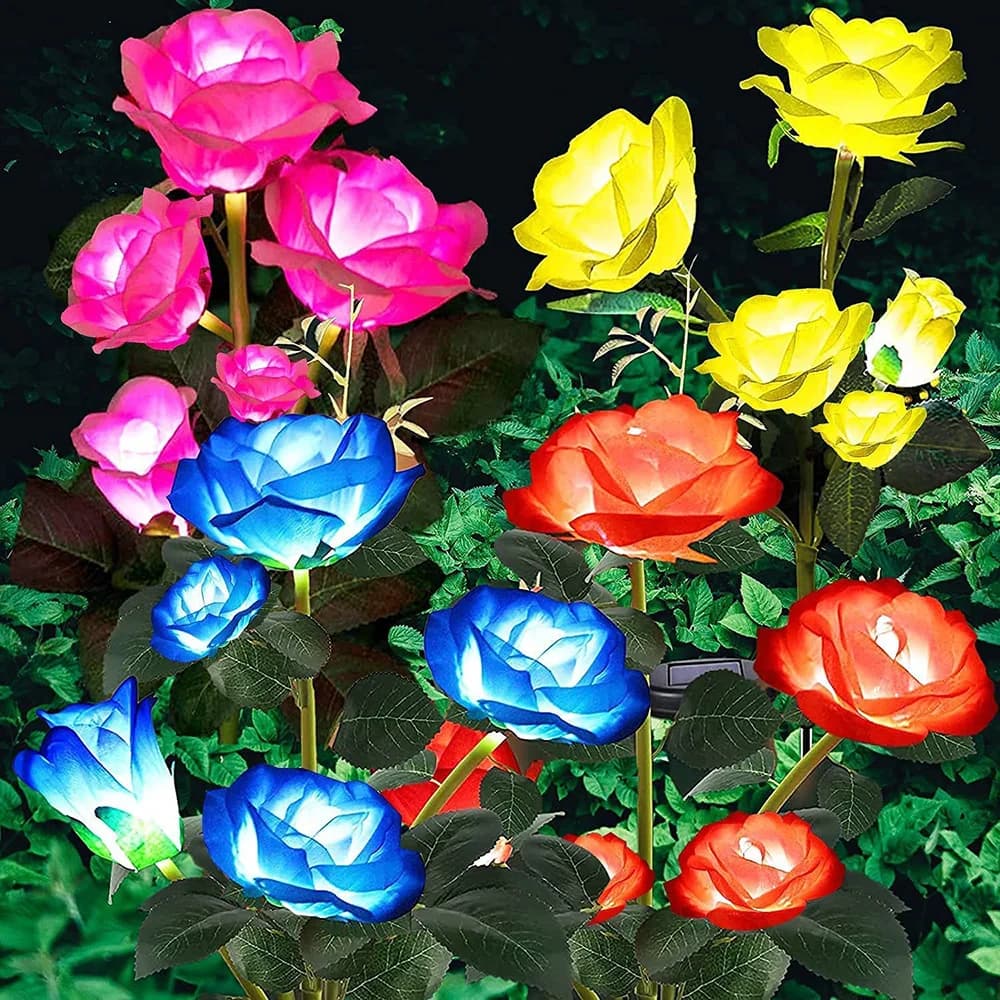 5 Head LED Solar Simulation Rose Flower Solar LED Light Garden Yard Lawn Night Lamp Landscape Garden Home Decoration Flowers