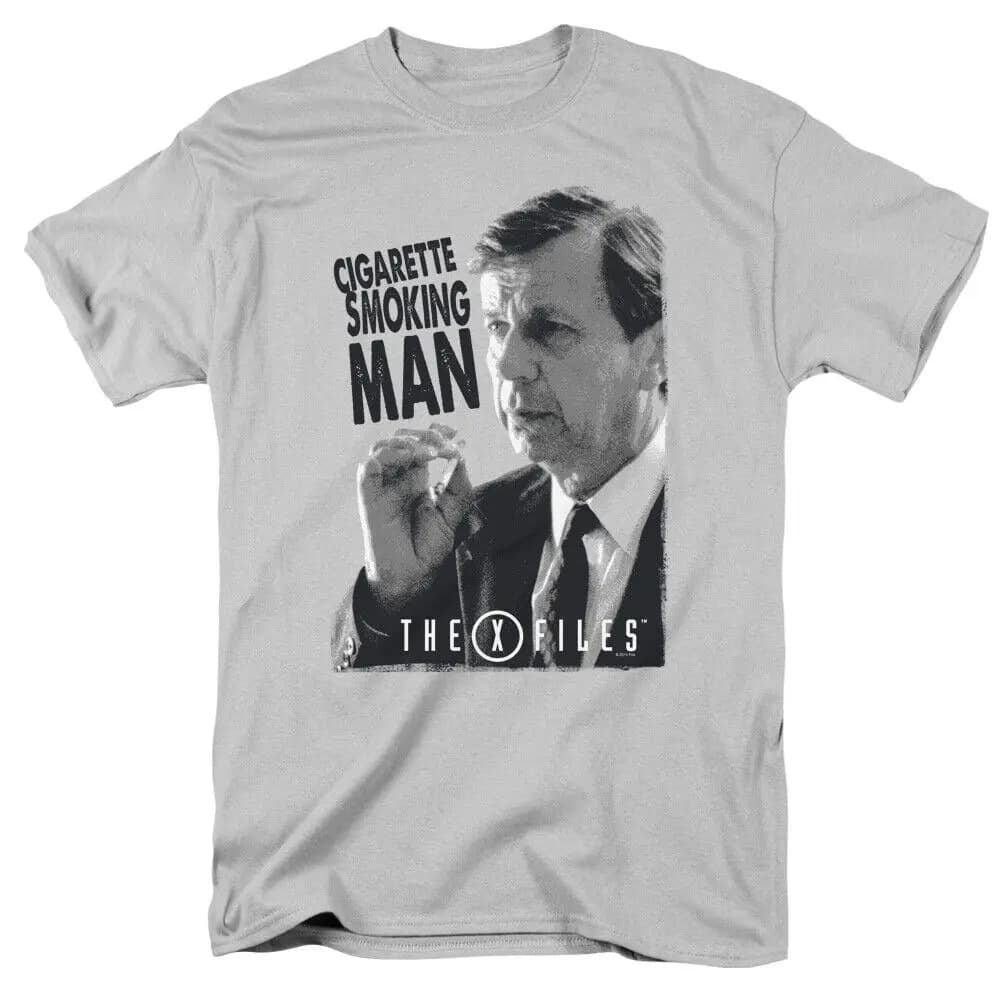 the X Files Smoking Man T Shirt Mens Licensed Tv Show Alien Ufo Retro Tee Silver