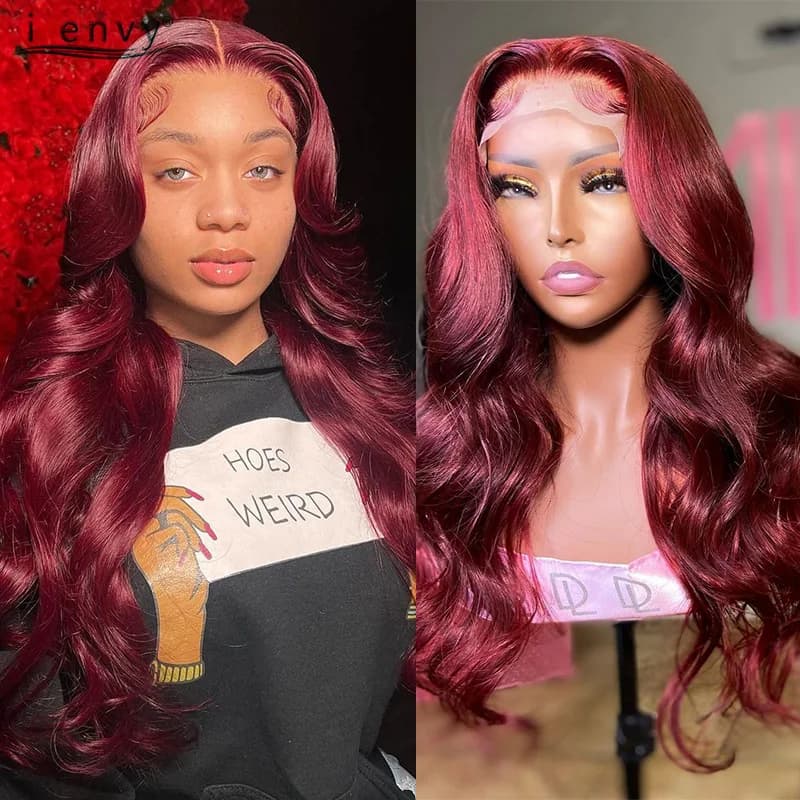 13x6 Colored Red Lace Front Wig Human Hair Transparent Hd Lace Frontal Wigs Peruvian Body Wave 13X4 99J Burgundy Lace Front Wigs
