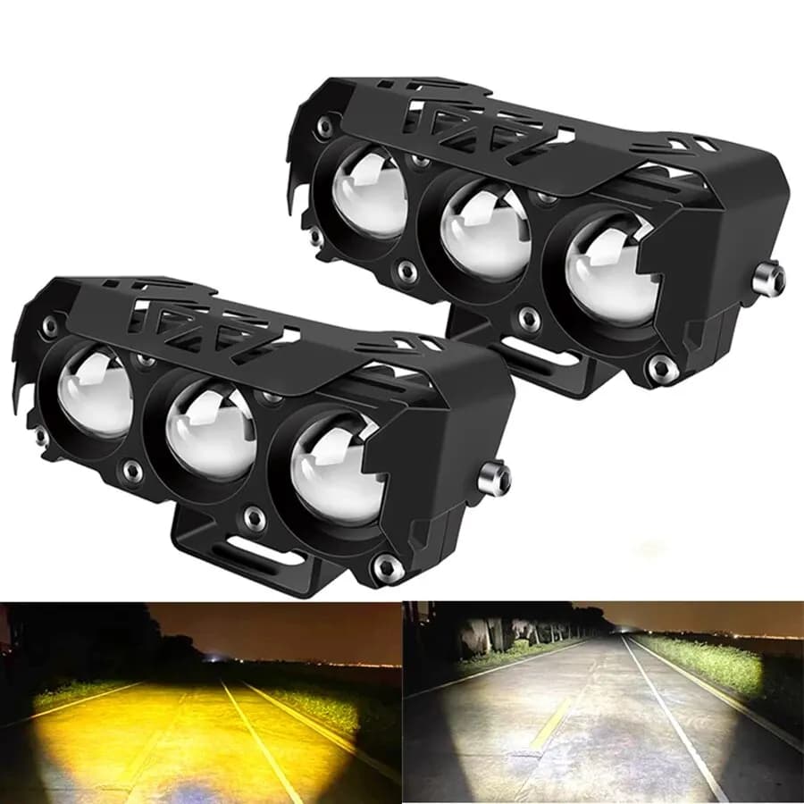 Motorcycle LED Spotlight Dual Color Hi/Low Beam Fog Lamps for Car Trucks SUV UTV 12V 24VMini Lens Headlight Driving Light