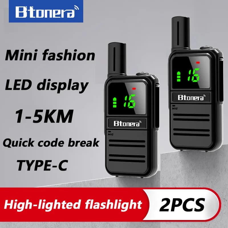 2pcs BTONERA BT500 Mini Walkie Talkie PMR FRS Long Range Rechargable Portable  Two Way Radio Type-C Charger for Camping Trip