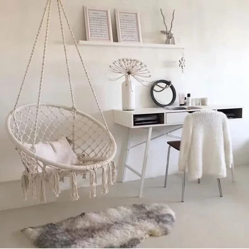 Leisure Hammock Chair Hanging Basket Swing Cotton Rope Braided Hanging Deck Chair Hammock for Courtyard Balcony Living Room