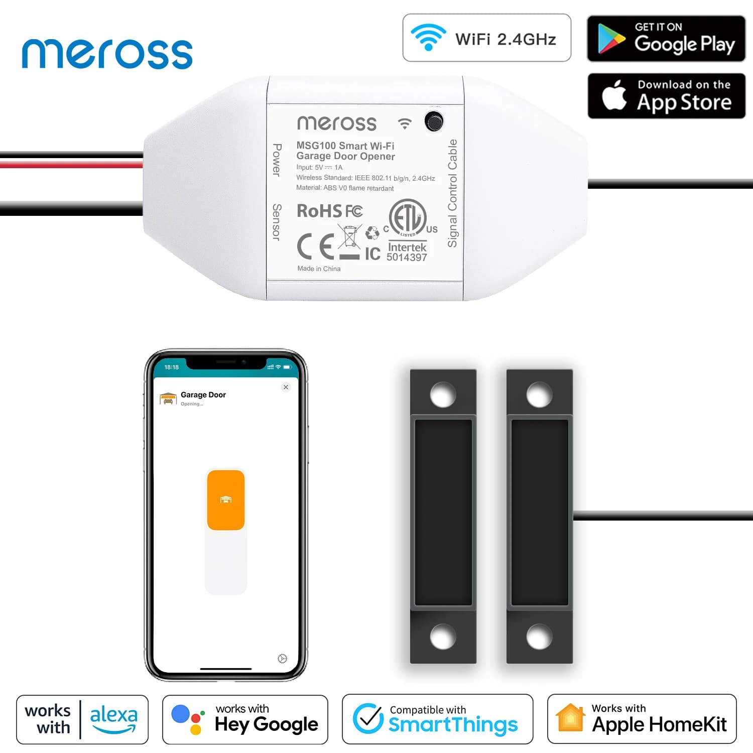 Meross HomeKit Smart WiFi Garage Door Opener WiFi Sensors Controller Remote Control Support Alexa Google Assistant SmartThings