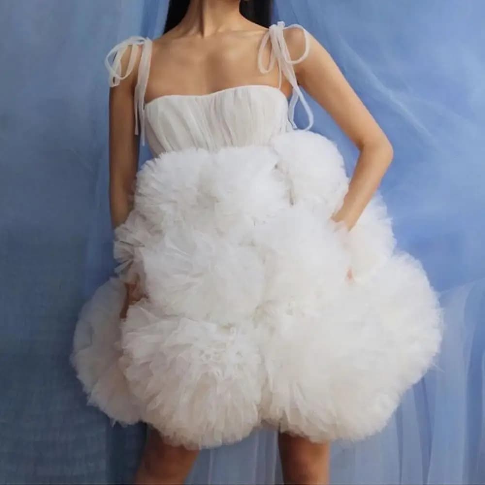 Strap up Ball Dress Wrinkle Party Birthday Dress White Banquet Evening Dress Customized Graduation Dress Vestido De