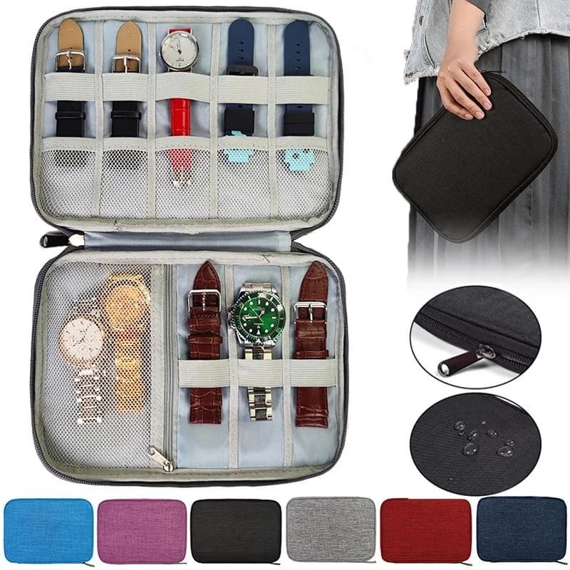 Smart Watch Band Organizer,Nylon Waterproof Watch Bands Storage Bag,Portable Electronics Travel Watch Straps Carrying Case Pouch