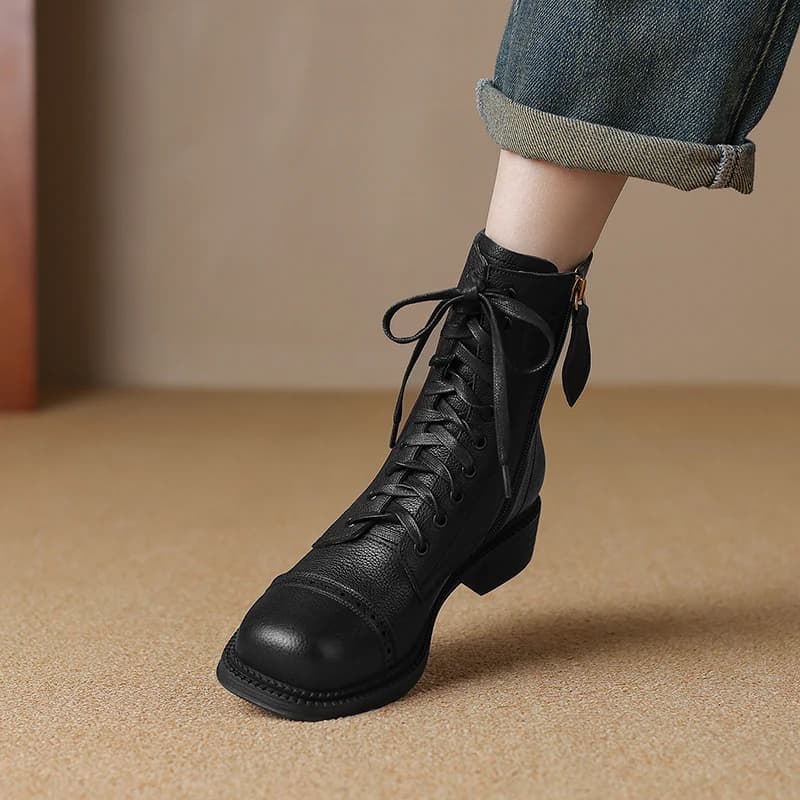 2025 Winter Women Shoes Ankle Boots Round Toe Western Chelsea Boots Female Women Shoes Genuine Leather Motorcycle Boots Warm
