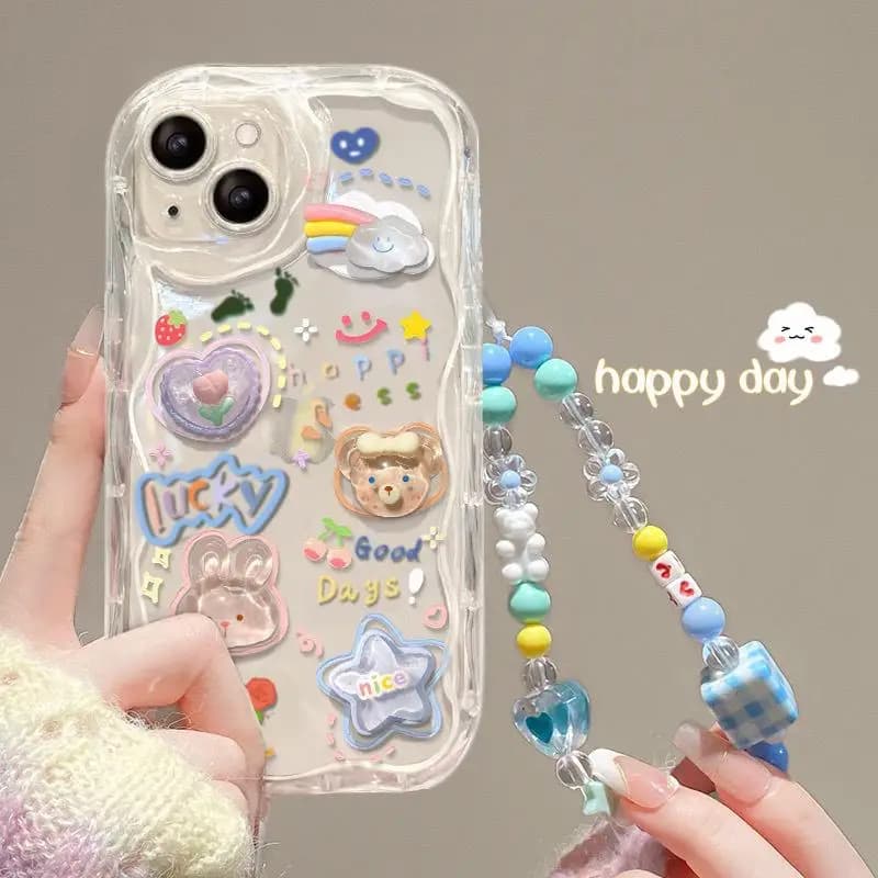 Korean Bear Hang Phone Chain Lanyard Case For Samsung Galaxy S25 Ultra S24 FE A55 A06 A16 A56 A35 A54 5G A34 A24 A14 A15 A25 A23