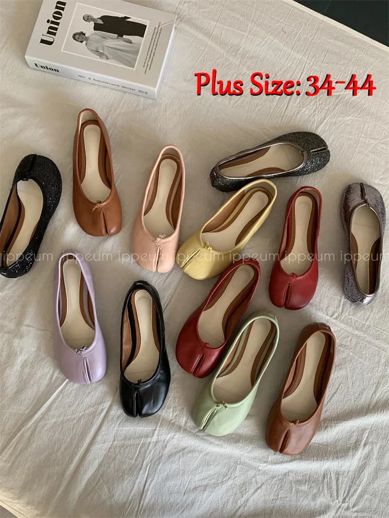 IPPEUM Women Ballets Flats Split Toe Mary Janes Black Plus Size 44 Dress Loafers Shoes Dropshipping Balerinas De Mujer