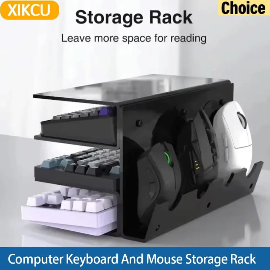 Multifunctional Desktop Acrylic Tablet Holder Keyboard and Mouse 3-Tier Storage Rack Suitable for iPad MacBook Laptop Computers