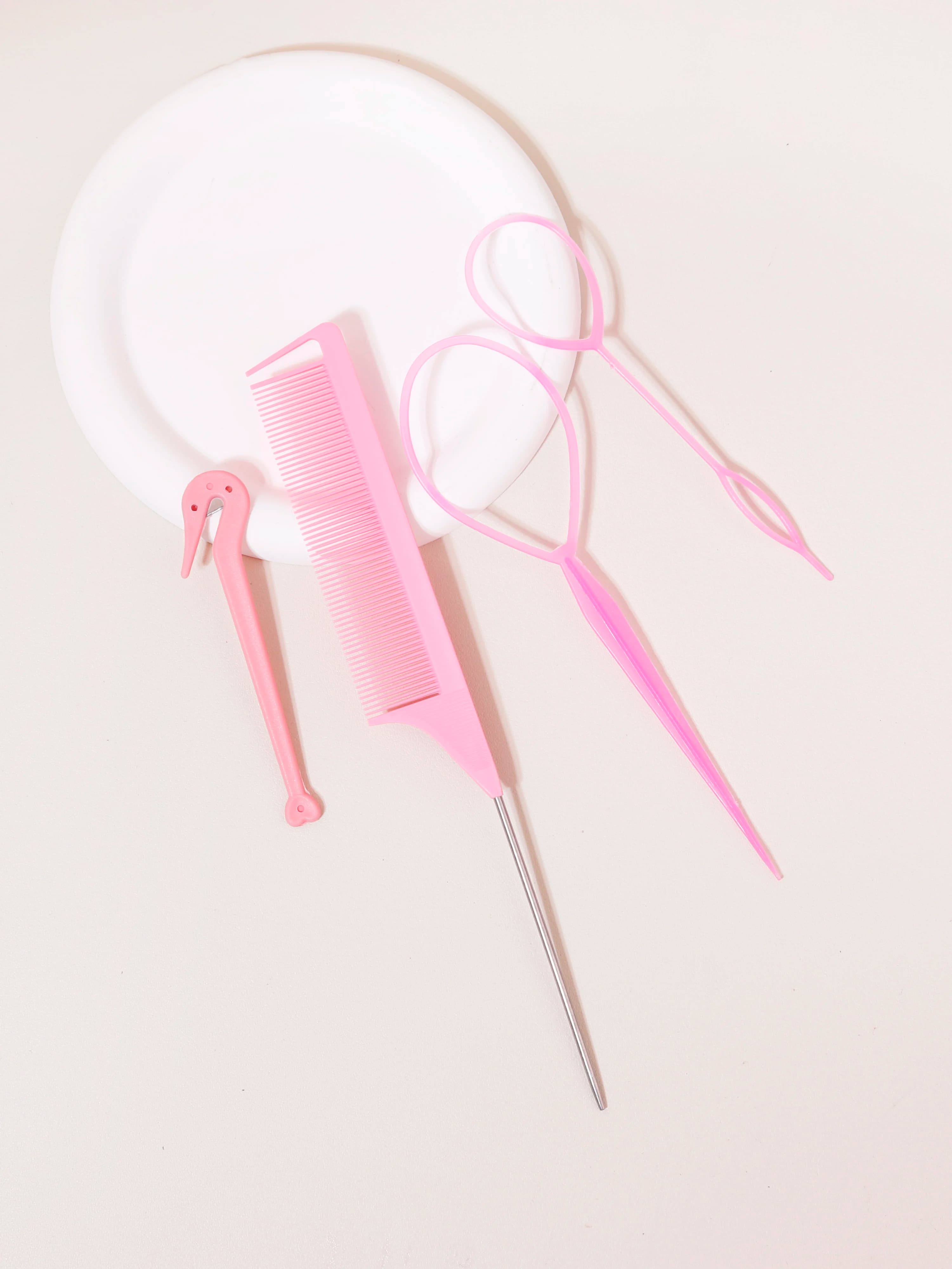 4-piece hair styling set, rubber band cutter, mouse tail comb, hair styling tools, hair braid accessories, ponytail maker