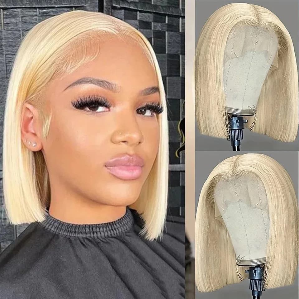 200 Density Blonde Straight Bob Wig HD Transparent Lace Pre Plucked Human Hair Wig 13x4 13x6 Lace Frontal Wig For Black Women
