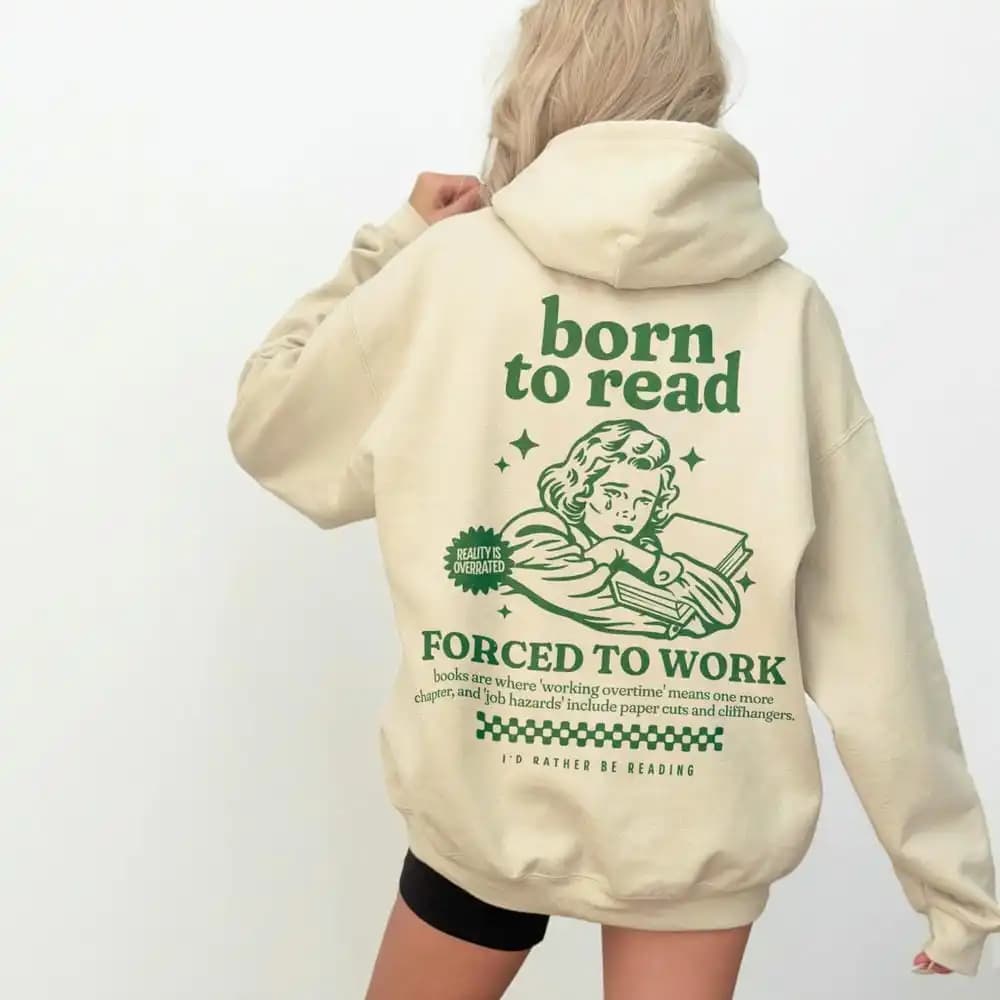 Women Vintage Born to Read Hoodie Casual Fleece Y2K Top Funny Magic Bookish Hoodie Book Lover Gift Book Addict Hoodie Unisex Top