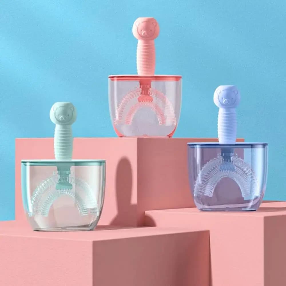Children's U-shaped toothbrush liquid silicone manual with dust cover toddler baby oral cleaning 2-6-12 years old kids baby spec