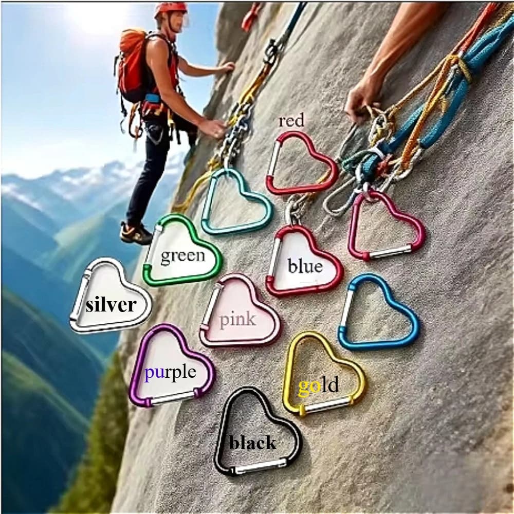 Heart Shaped Metal Keychain Outdoor Sport Carabiner Climbing Camping Keyring Buckle Multi Travel Kit Hook Hanging Key Ring 5pcs