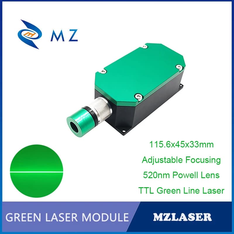 TTL PWM Green Line Laser Diode Module High Brightness Adjustable Focus 520nm 1000mW 1W Powell Lens Long Life Industrial Laser