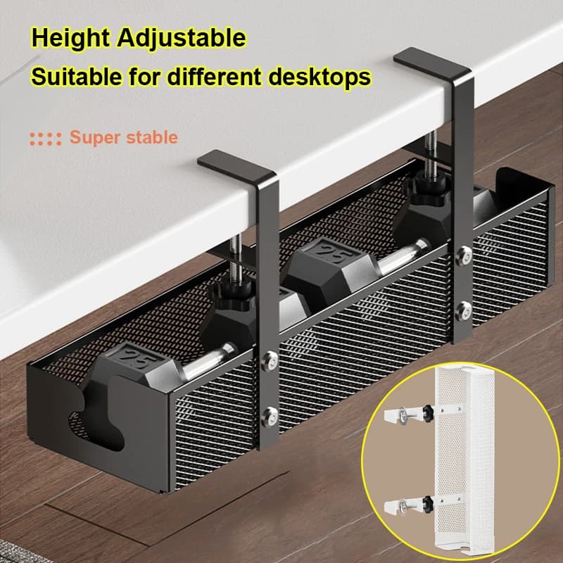 Undertable Storage Rack Metal Cable Tray Adjustable Computer Desk Wire Organizer without Perforated Home Storage Accessories