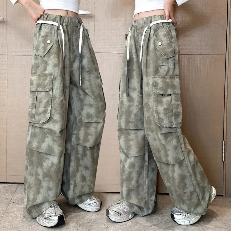 Baby Girl Pants 2024 New Girls Pant Loose Cargo Casual Pants Medium and Large Children Spring and Autumn Camouflage Fashion Pant