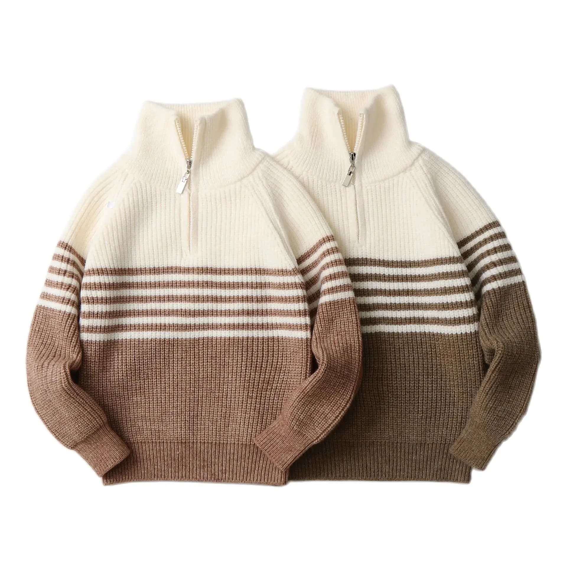 IYEAL High Necked Striped Cashmere Boys Girls Sweaters 2024 New Fashion Children's Clothing  Autumn Winter Kids Clothes 5-14Yrs