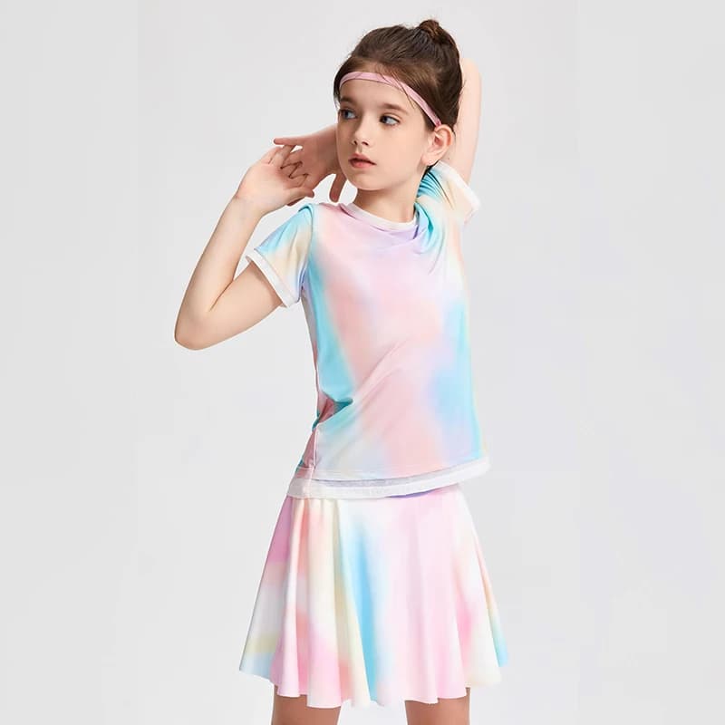 Kids Girls Summer Stretchy Casual Tie Dye Sports Running Shirts Athletic Workout Short Sleeve T Shirt For Student Tennis Dance