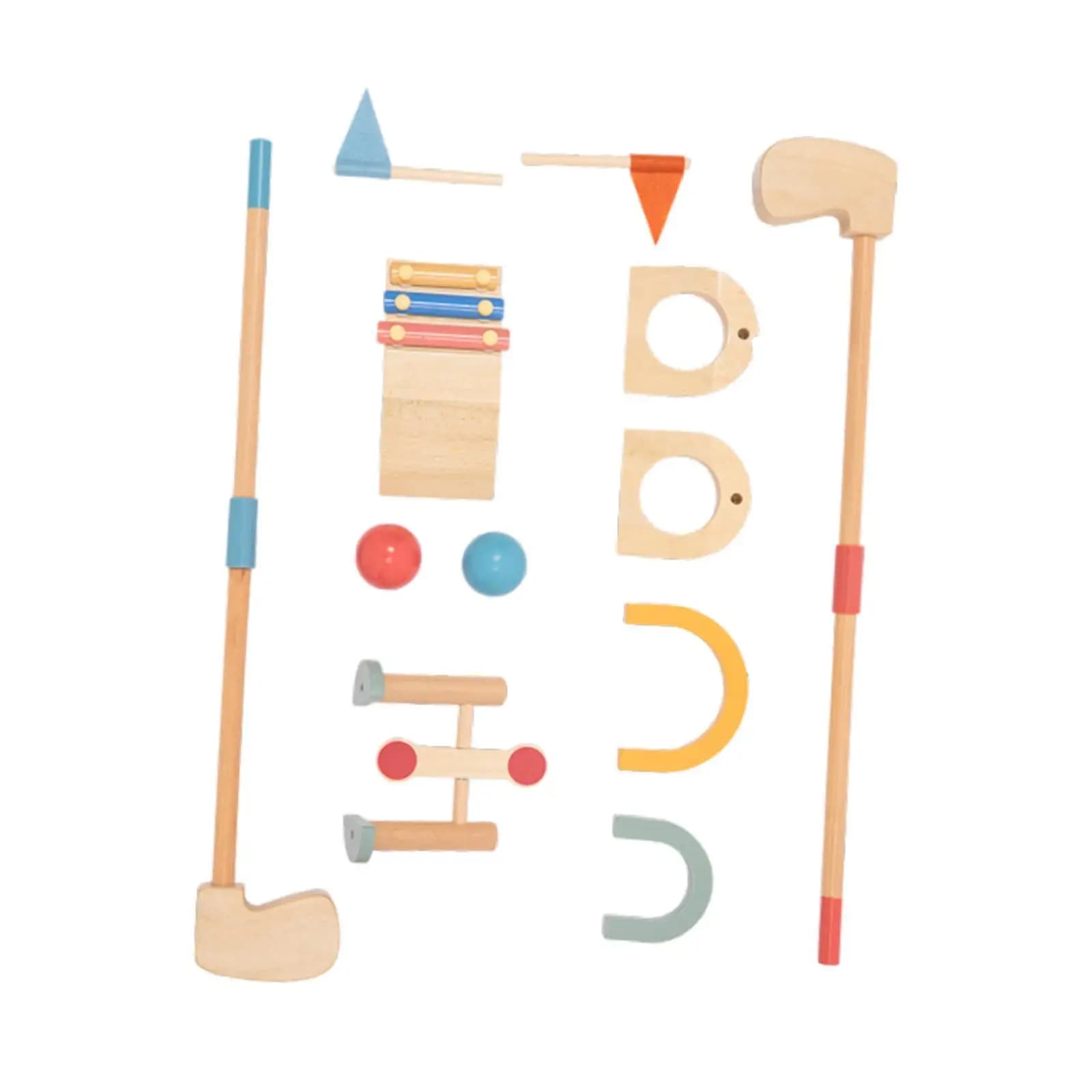 10 Pieces Kids Wooden Golf Set Kids Golf Game Play Set Toddlers Club Mini Golf Experience for Home Birthday Gifts Kids Play