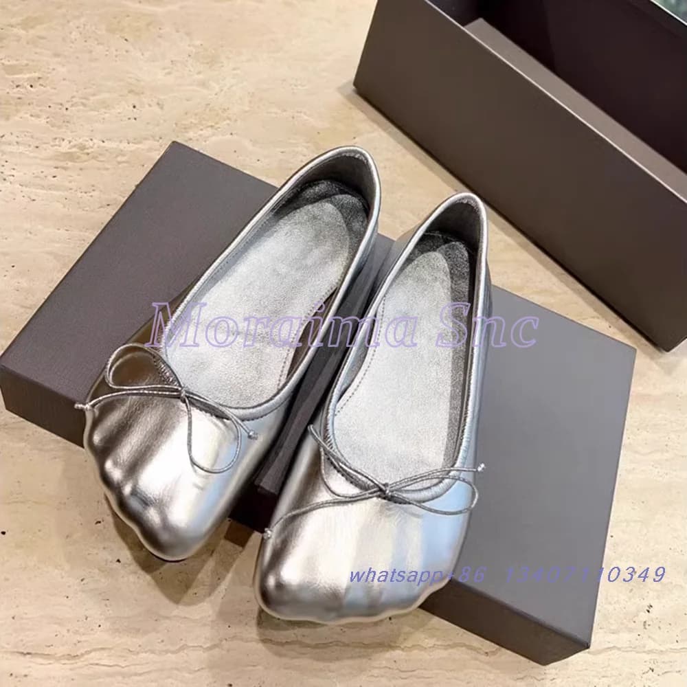 Silver Toes Shape Butterfly Knot Ballet Shoes Flat With Shallow Slip On Comfort Design Fashion Women's Flat Shoes Summer 2024