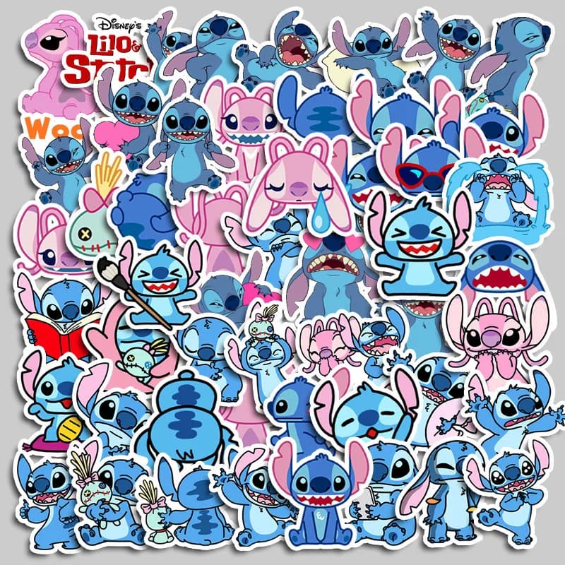 50PCS Cute Cartoon Lilo & Stitch Stickers DIY Diary Laptop Luggage Skateboard Graffiti Decals Fun Classic Toy
