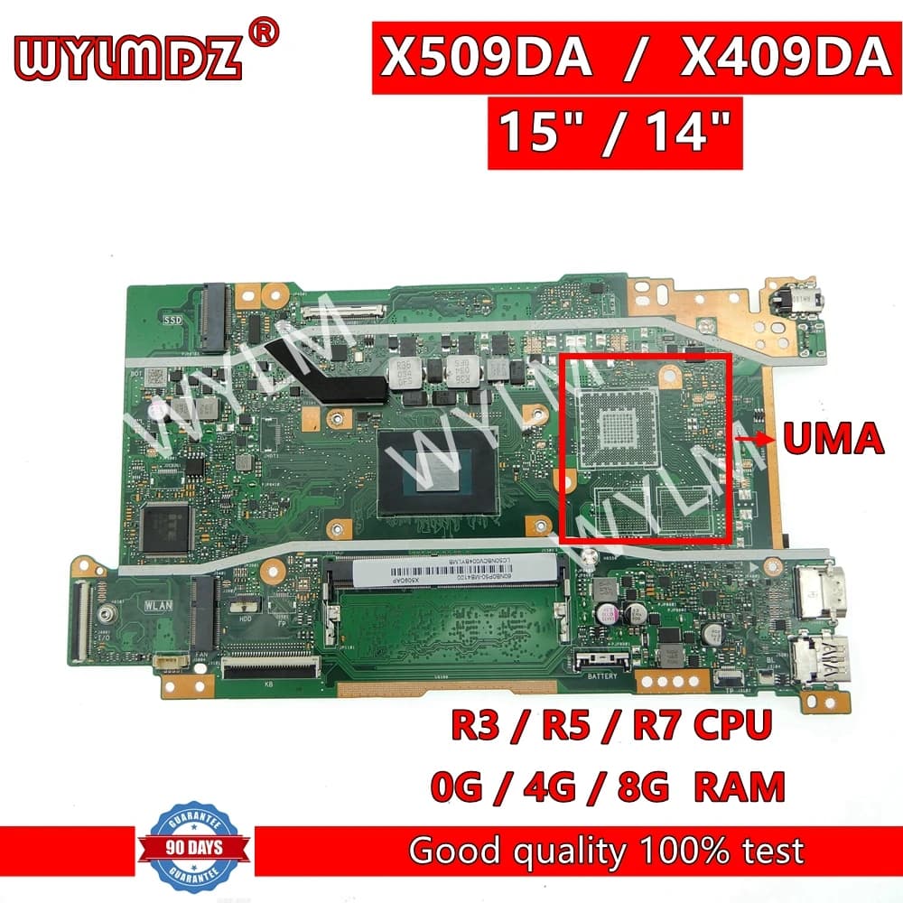 X509BA A4/A6/A9 CPU 4GB/8GB RAM Laptop Motherboard For Asus X509BA D409BA M409BA D509BA M509BA X409BA X409B  Mainboard