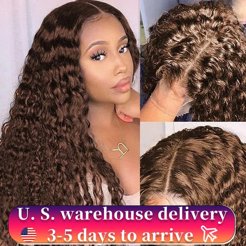Chocolate Brown Curly Lace Front Human Hair Wigs 13X6 Lace Frontal Wig Brazilian Deep Wave Colored Bleached Wigs For Women
