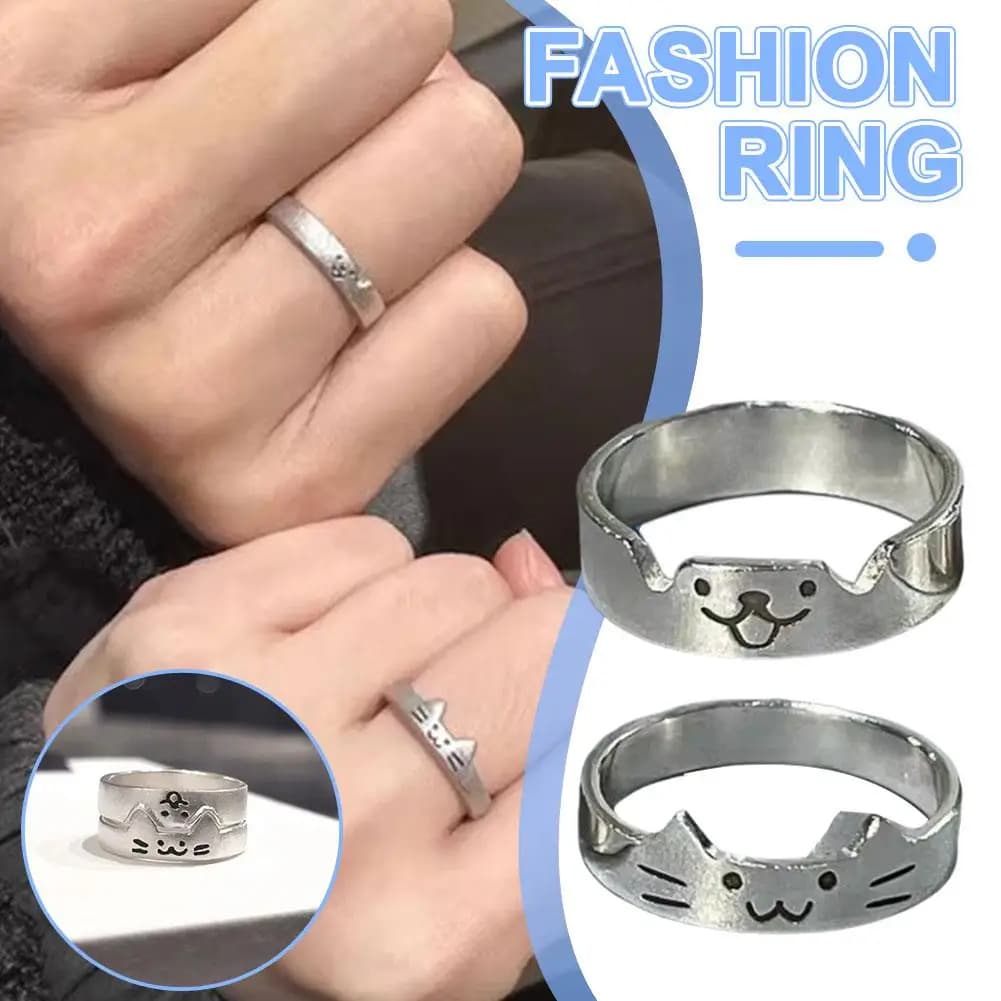 Cute Animal Dog Cat Couple Rings For Women Men Simple Design Fashion Couple Rings Lovers Girlfriend Valentine's Day Jewelry W4A2