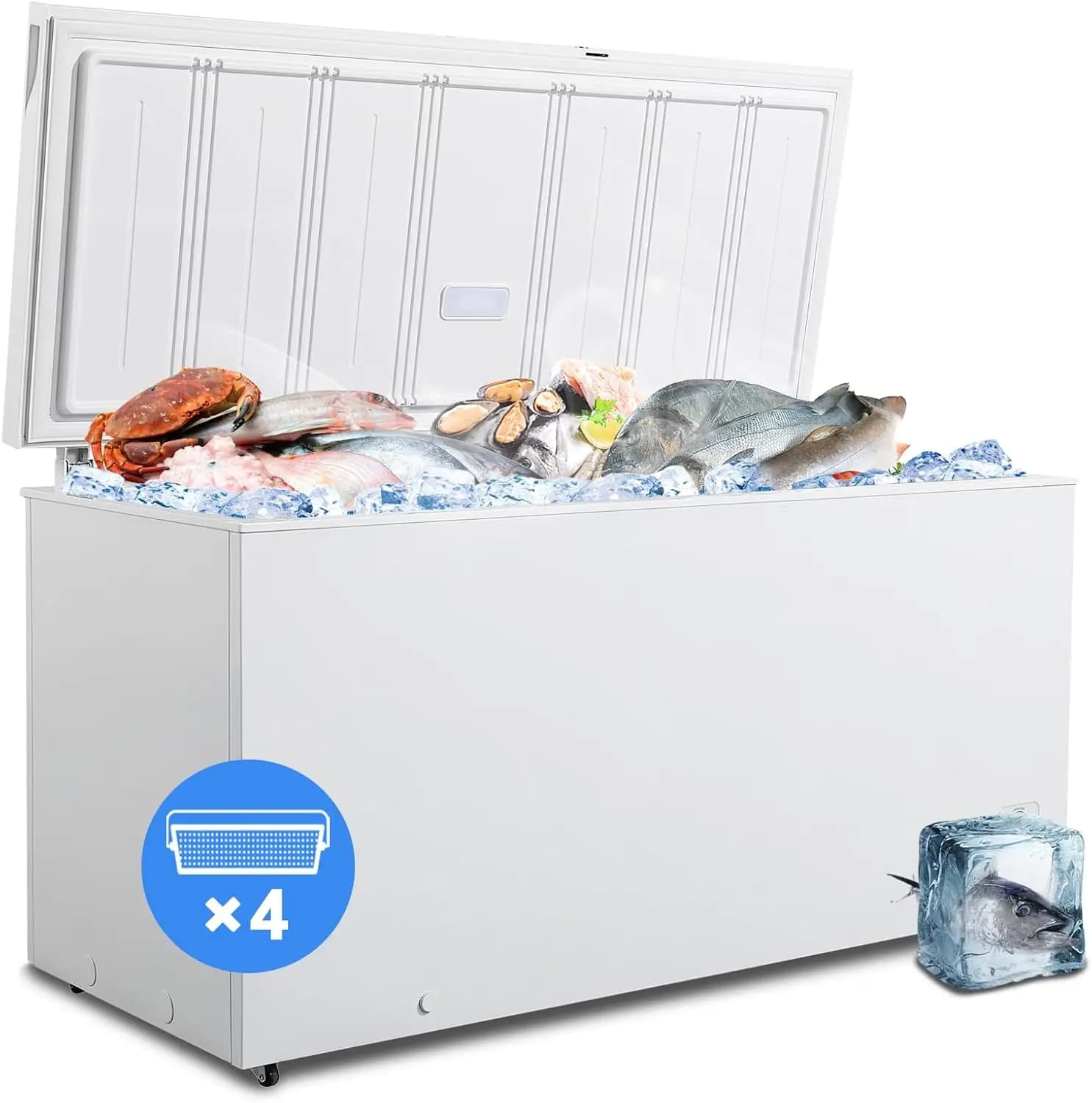 Large Freezer with Adjustable Thermostat Control & 4 Removable Wire Basket, Top Open