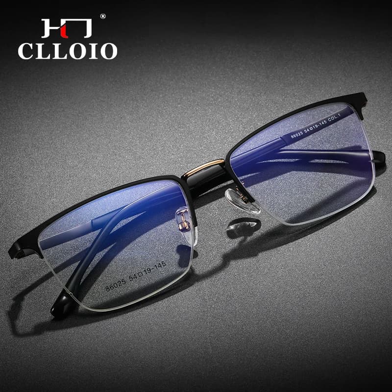 CLLOIO Ultralight Men Business Anti Blue Light Glasses Frame Classic Half Frame Eyeglasses Frame Optical Prescription Eyewear