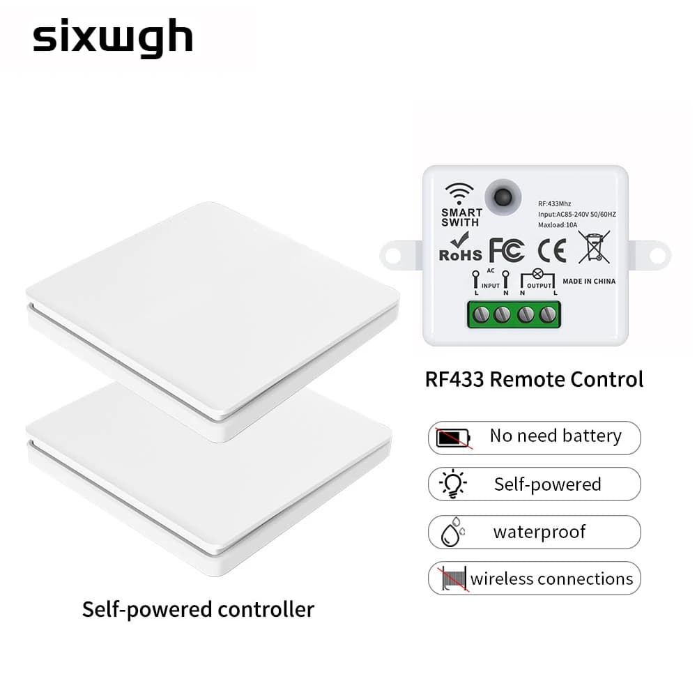 SIXWGH Smart Wireless Switch RF433Mhz Self-Powered Push Button Wall Panels Remote Controller Light Switch Waterproof Wall Switch