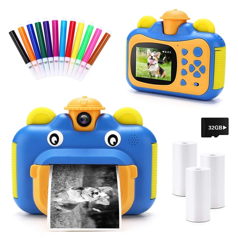 Instant Print Camera for Kids Digital Print Camera HD 1080p Video Photo Selfie Camera with Rotating Lens Toy for Children Gifts