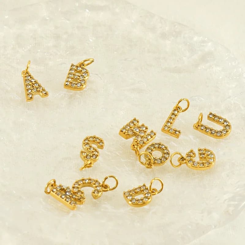 18K Gold Plated Latest Popular Zircon Heart Symbol Number Charms Stainless Steel DIY Jewelry Pendant for Necklace