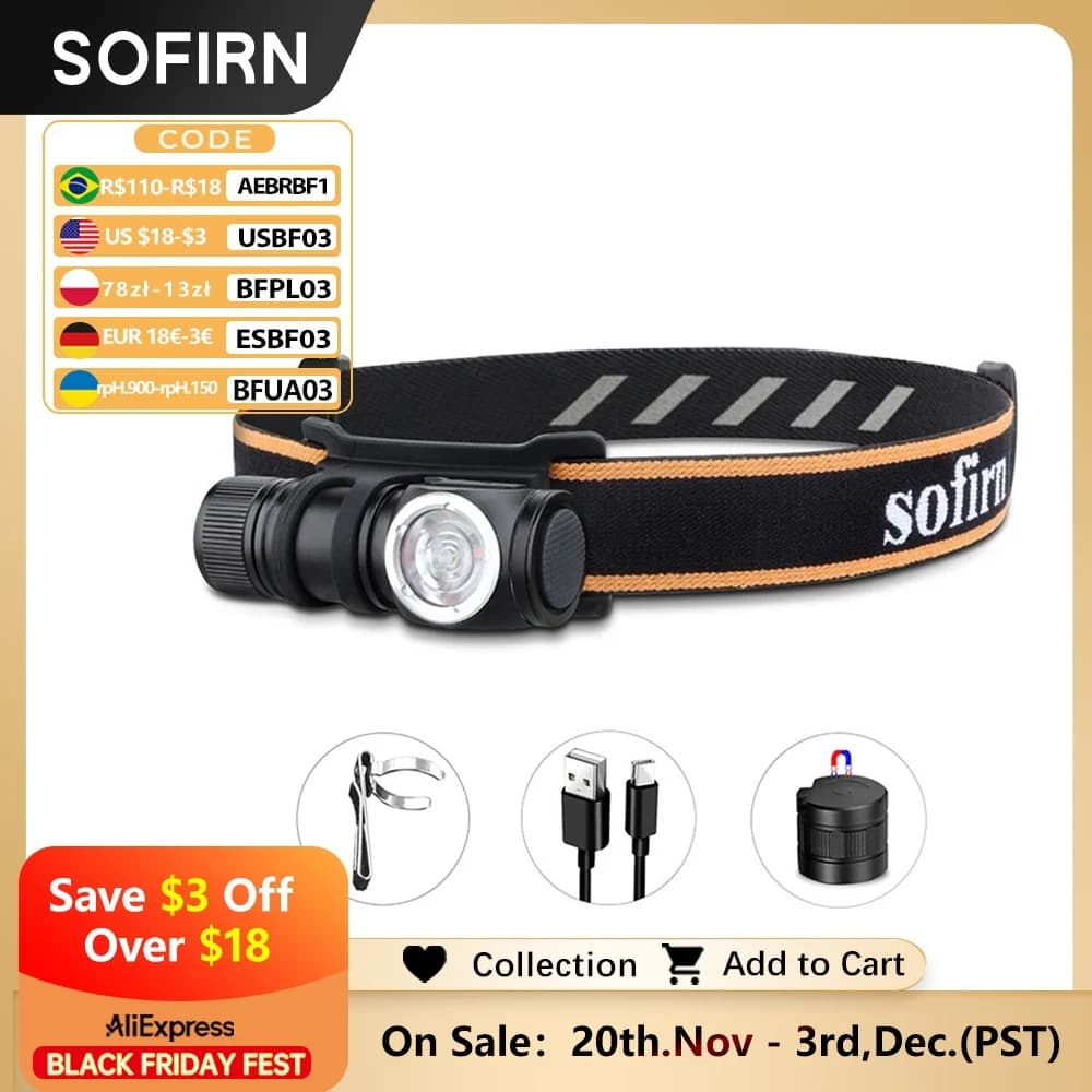 Sofirn HS10 TN-3535 90CRI LED Headlamp 1100lm USB C Rechargeable 16340 Mini Flashlight  with Magnet Tail Cap Portable Head Torch