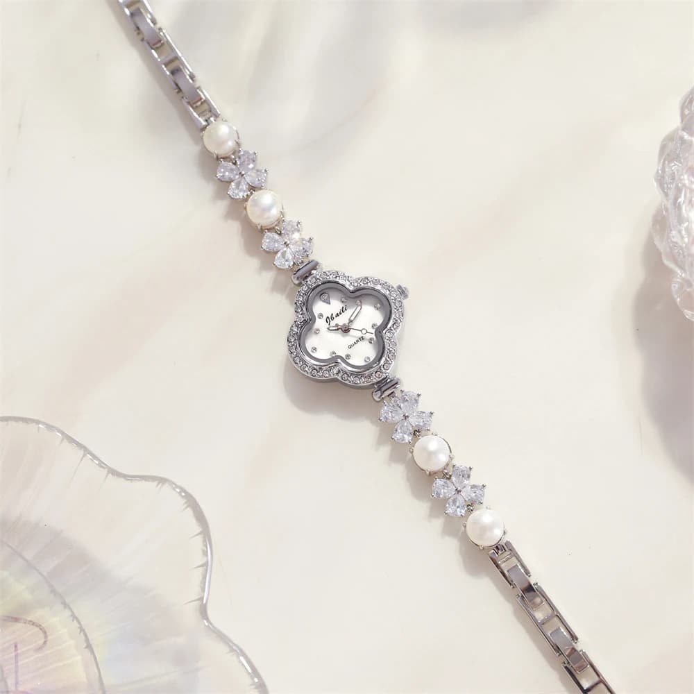 New Fashion Women Watch Flower shaped Pearl Silver Butterfly Pearl Rosegold Strap Night Light Waterproof Women Quartz Watch