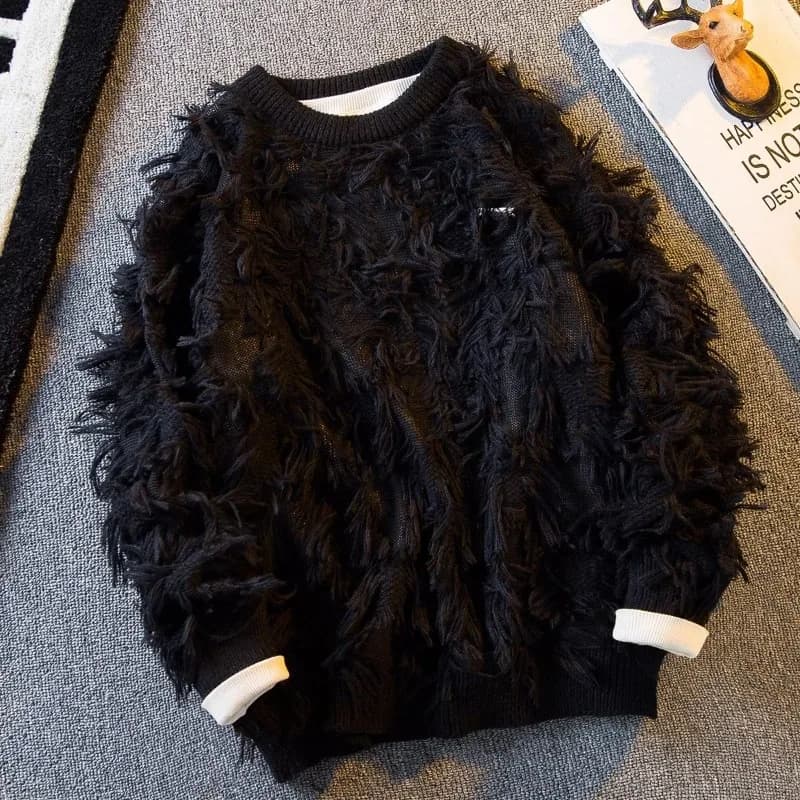 Streetwear New American Retro Tassel Sweater Y2K Design Sense Niche Fashion Joker Loose Casual Couple Pullover Sweater Coat Tide