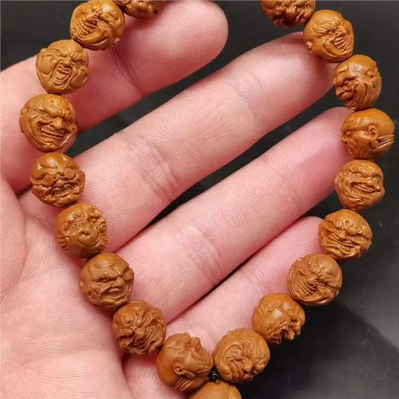 Dragon-Veined Peach Pit Carving(New Evil Monk)Size1.2Left and Right Peach Pit Carved Bracelet Olive Nut Bracelet Wholesale