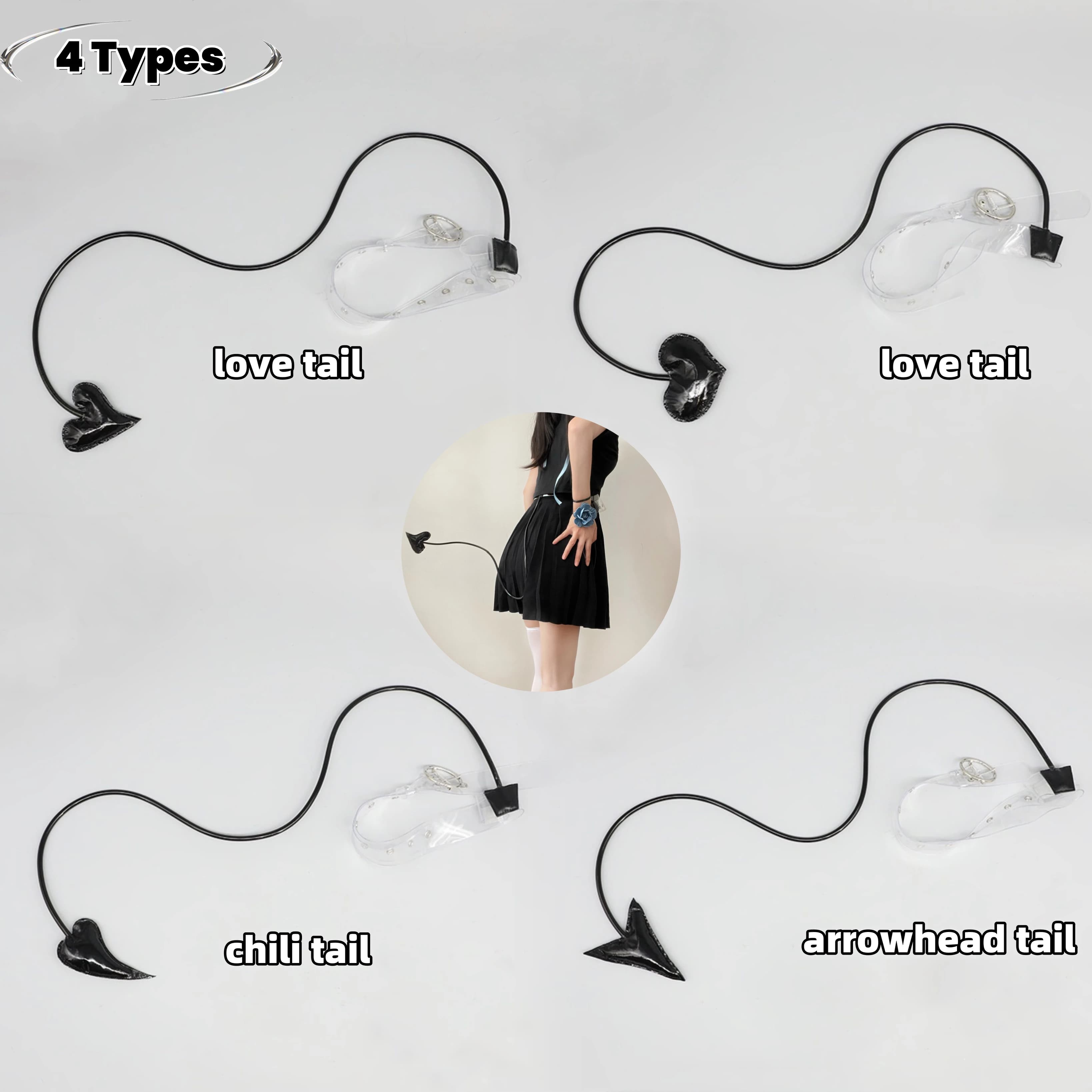 4 Styles Halloween Love Heart Tail Lolita JK Cat Tail Flexible Little Demon Anime Remilia Cosplay Party Tail Props Unisex