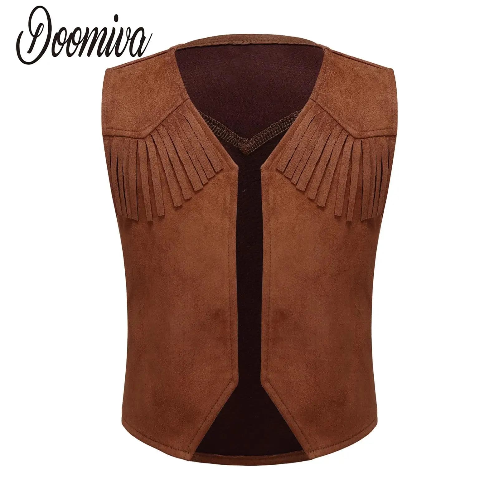 Western Cowboy Costume for Boys Vest Brown Suede Tassel Jacket Fancy Dress Up Western Cowboy Role Play Halloween Clothes