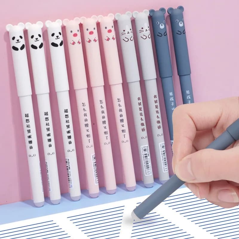 8pcs Animals Panda Erasable Gel Pen 0.5mm Blue Black Erasable Pen Refills  Office Accessories School Supplies Stationery