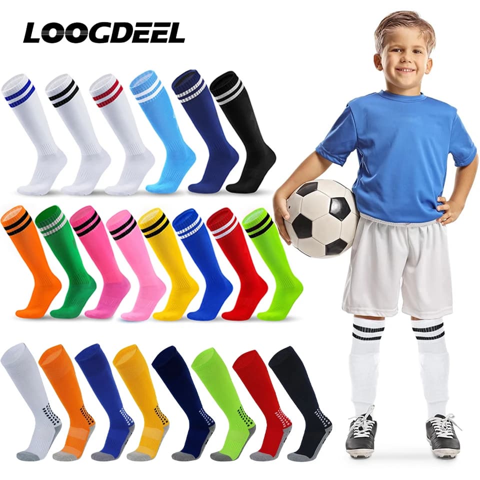 Loogdeel 1Pair 26-45 Kids Soccer Compression Sports Socks Stretchy Knee High Tube Socks Men Women Teens Football Athletic Socks